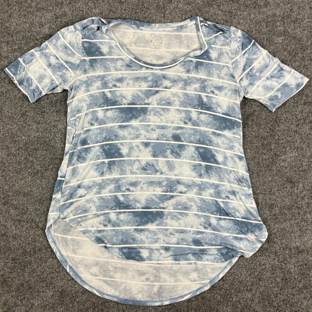 Maurices Shirt Womens Size M Blue Tie Dye Striped Rayon Blend‎ High Low Hem Top